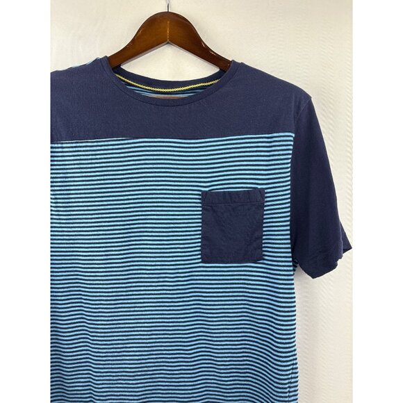 Men’s Vintage 1946 Large Blue & Navy Stripped Short Sleeve Shirt - Picture 2 of 5